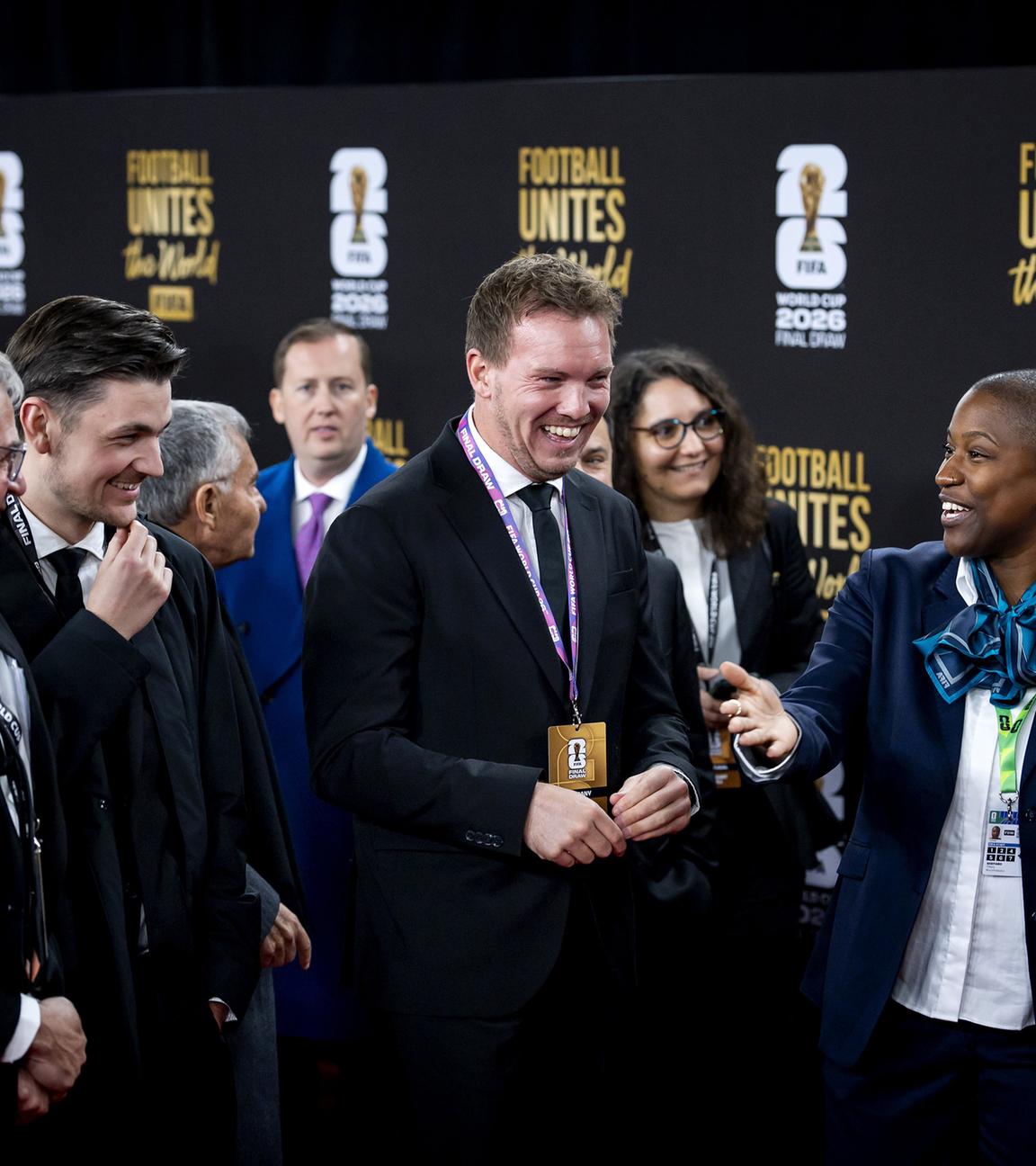 Bundestrainer Julian Nagelsmann (m.) bei der Auslosung der Gruppenphase der Fußball-WM 2026