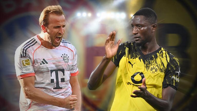 Bildmontage von Fußballer Harry Kane (Bayern München) und Serhou Guirassy (Borussia Dortmund).
