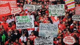 Football fans protest in Leipzig against stricter security measures at football matches.