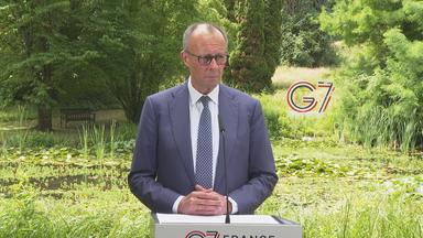 Bundeskanzler Friedrich Merz auf seiner Abschluss-Pressekonferenz in Évian.
