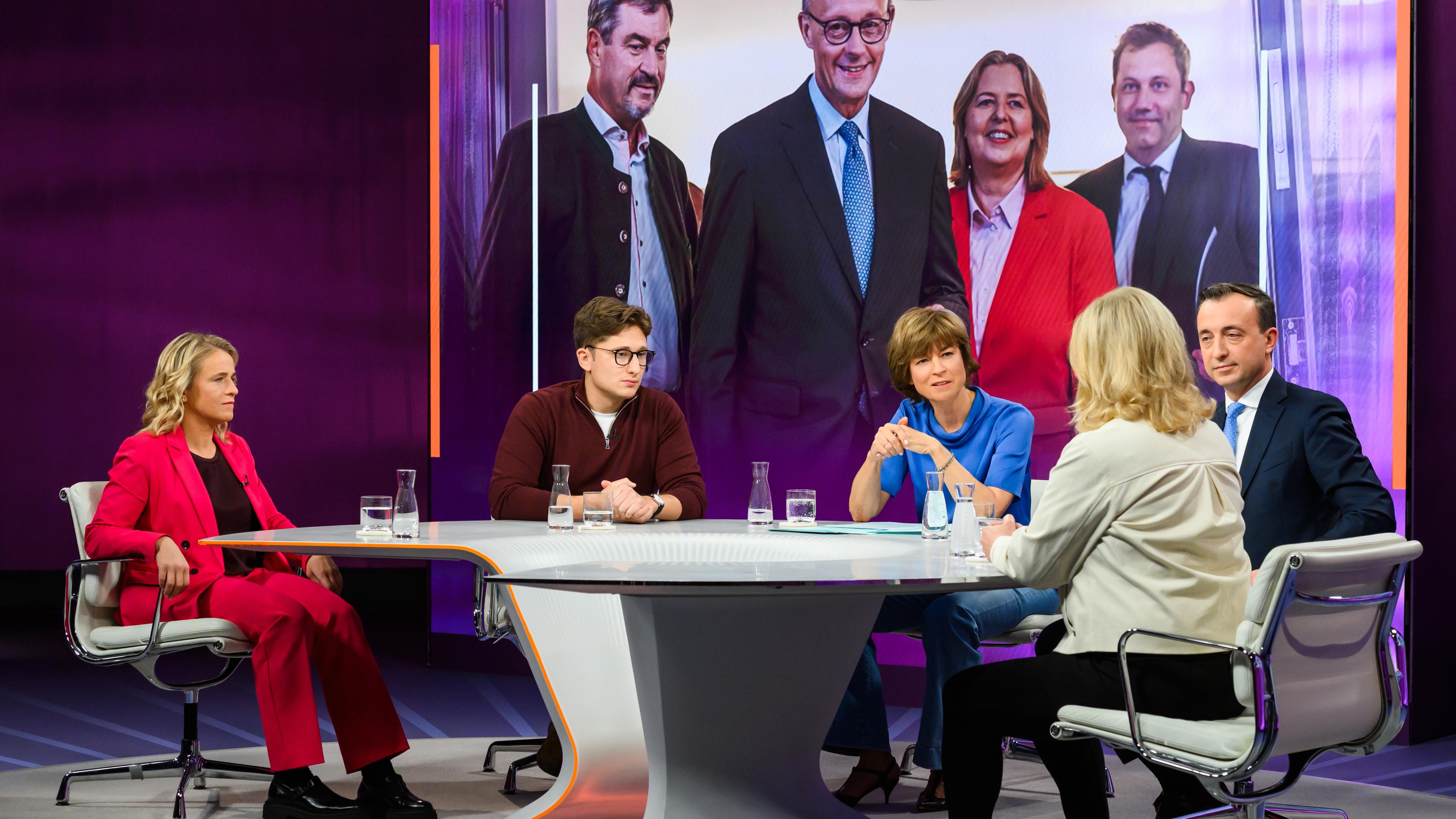 von links.: Verena Bentele, Philipp Türmer, Maybrit Illner, Paul Ziemiak, Eva QuadbeckSchalte: Boris Palmer