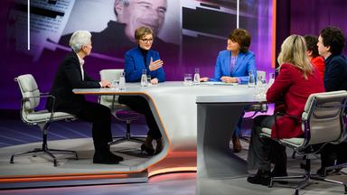 Maybrit Illner diskutiert mit Marie-Agnes Strack-Zimmermann, Franziska Brantner,  Margot Käßmann, Daniel Laufer und Annett Meiritz