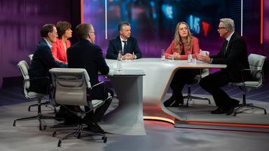v.l.: Michael Hüther, Karl Lauterbach, Maybrit Illner, Thorsten Frei, Katharina Dröge, Gerald Traufetter