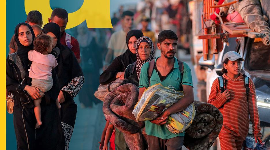 Fliehende Menschen mit Kindern in Gaza