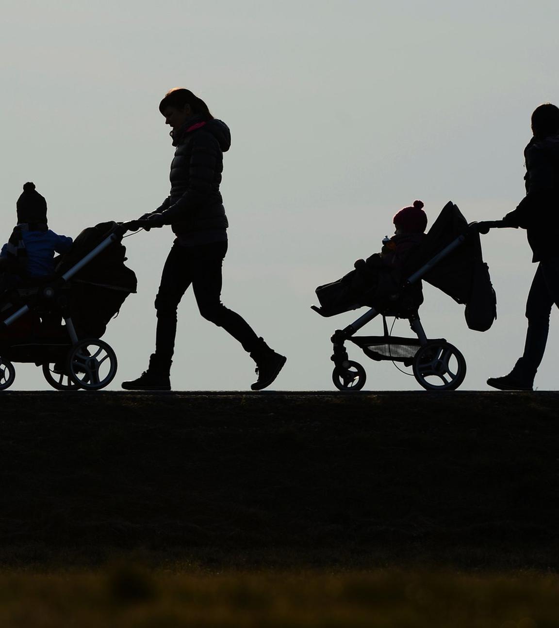 Drei Personen schieben auf dem Berg "Höchster bei Oberhomberg ihre Kinderwagen. (Archiv)