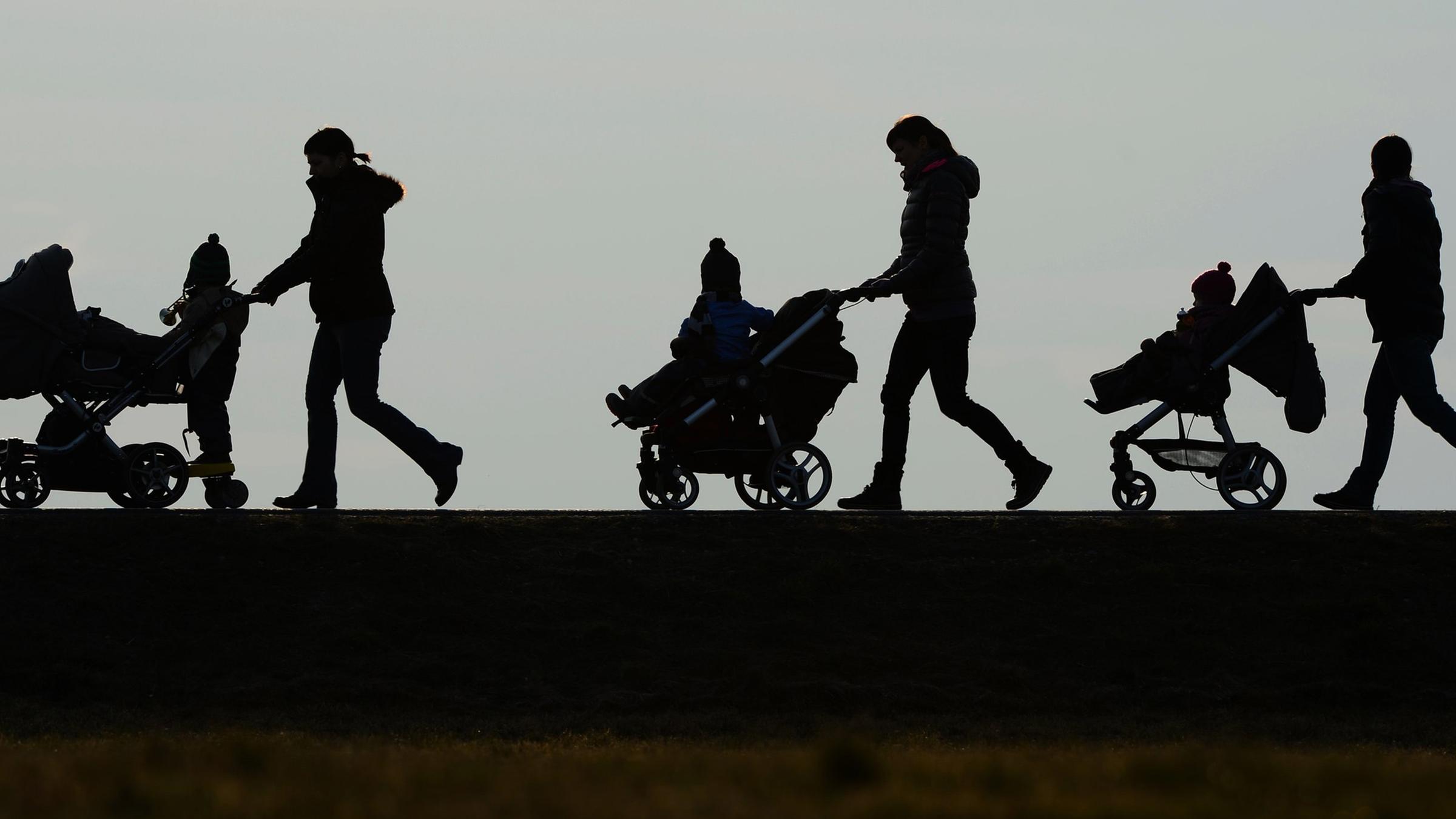 Drei Personen schieben auf dem Berg "Höchster bei Oberhomberg ihre Kinderwagen. (Archiv)