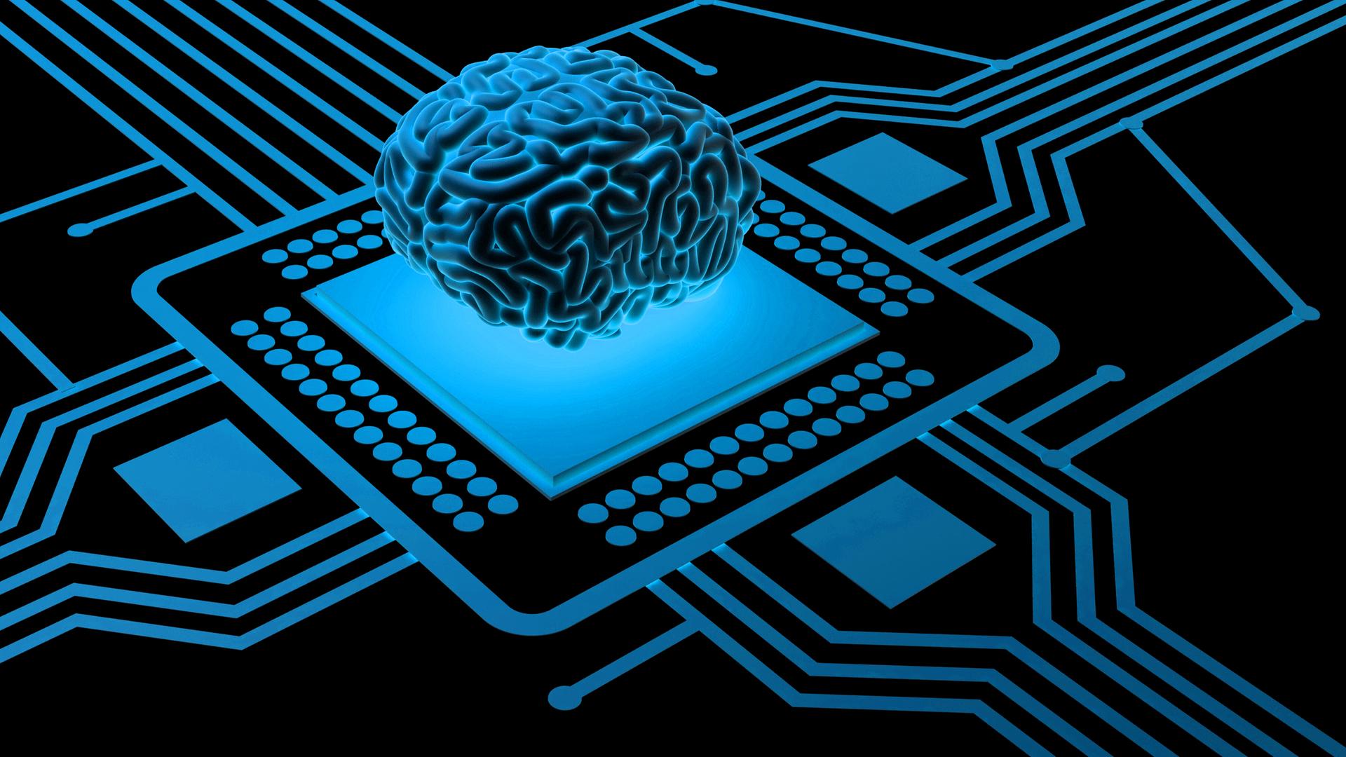 Menschliches Gehirn auf einem Mikrochip