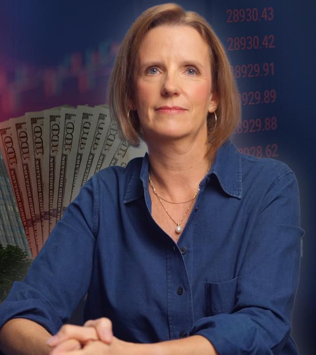 ZDF-Wirtschaftsexpertin Valerie Haller ist rechts im Bild, links ist das EZB-Gebäude in Frankfurt sowie Euroscheine zu sehen