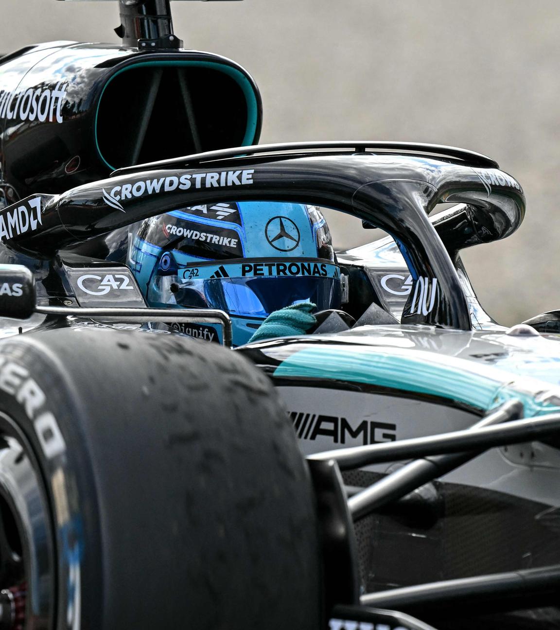 Der britische Mercedes-Fahrer George Russell fährt während des Formel-1-Grand-Prix von Australien auf dem Albert Park Circuit in Melbourne am 8. März 2026.