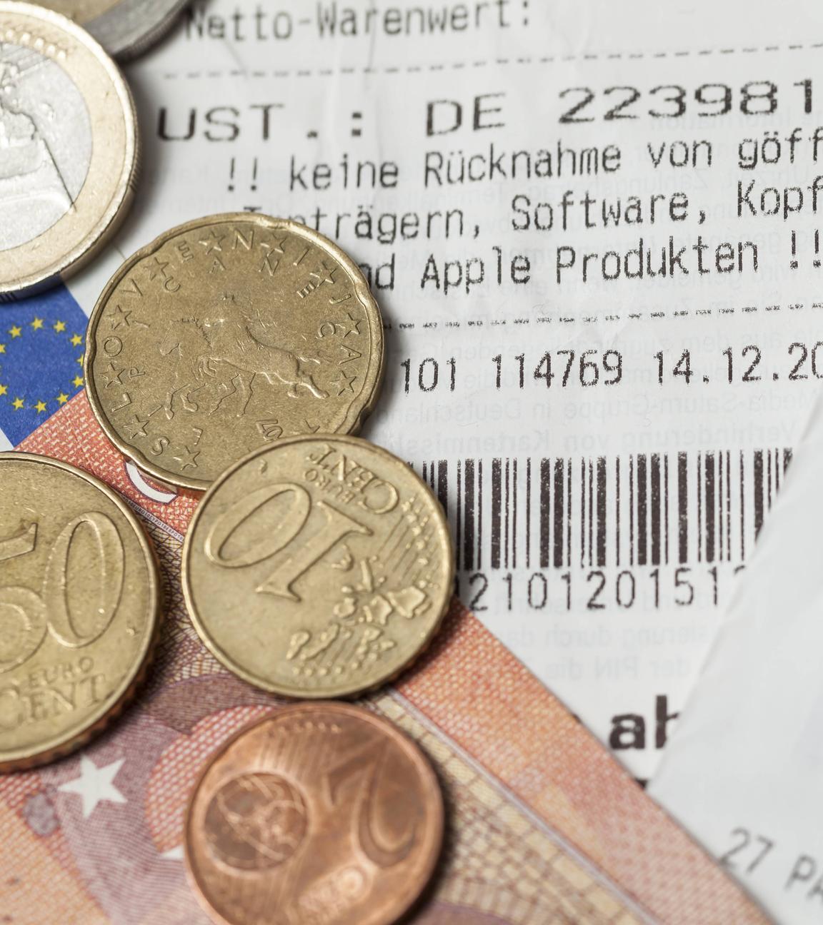 Kassenbon für den Umtausch von Waren gegen Bargeld