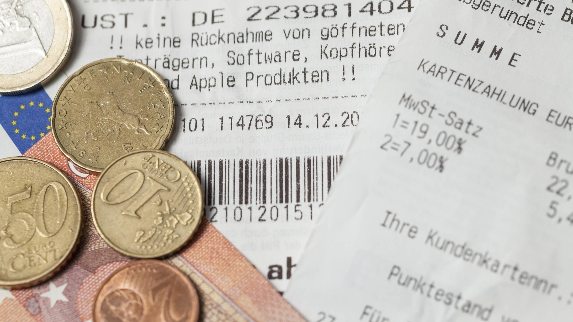 Kassenbon für den Umtausch von Waren gegen Bargeld