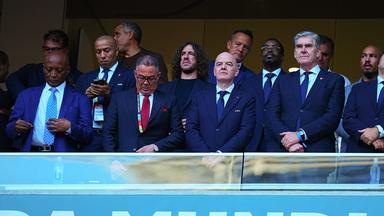 FIFA-Präsident Gianni Infantino und Präsident des niederländischen Fußballverbands Frank Paauw am 30.06.2026 in Monterry.