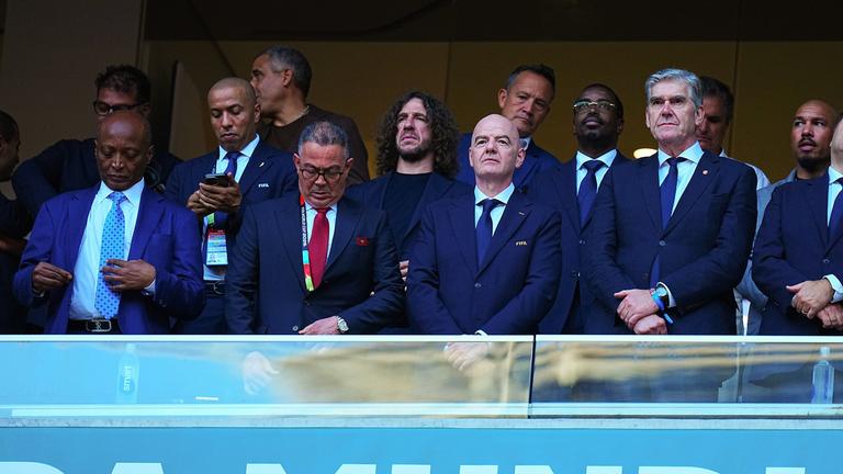 FIFA-Präsident Gianni Infantino und Präsident des niederländischen Fußballverbands Frank Paauw am 30.06.2026 in Monterry.