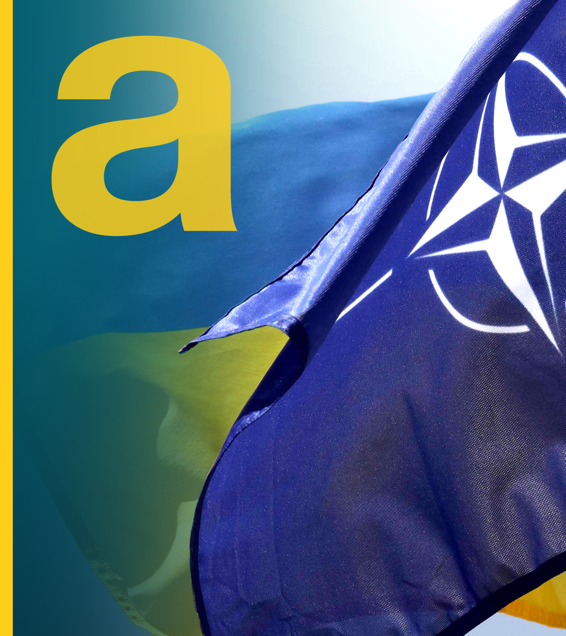 NATO-Flagge und Ukraine-Flagge vor auslandsjournal-Logo 