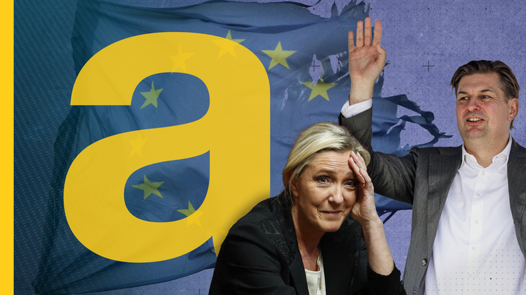 Meloni und Krah vor Europaflagge