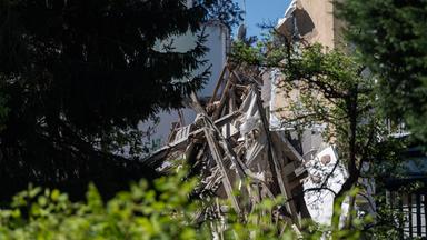 Die Rückseite des eingestürzten Wohnhauses in der Innenstadt von Görlitz