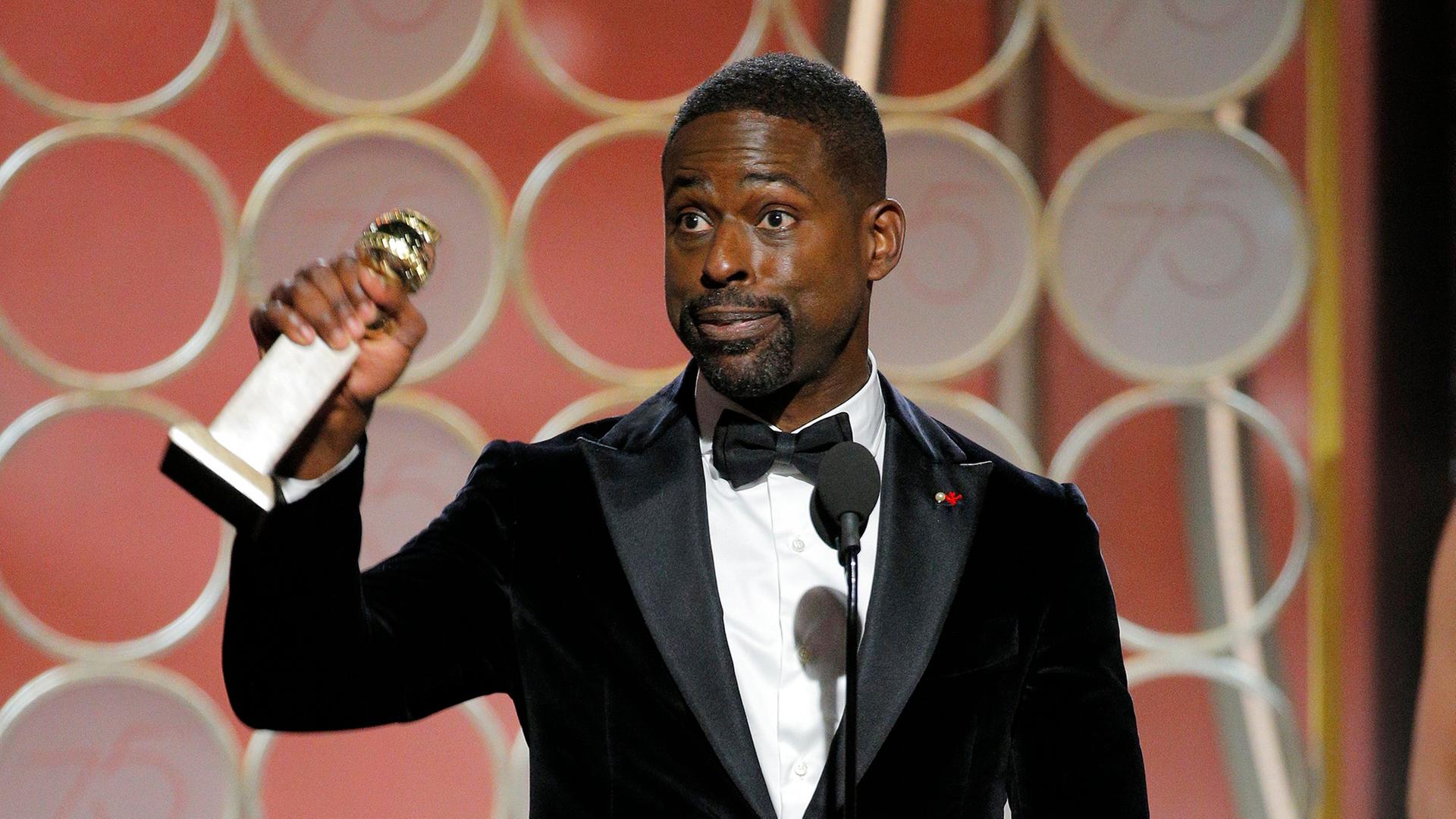 Gewinner in der Kategorie bester Darsteller, TV-Drama: Sterling K. Brown bei der 75. Golden Globe Verleihung in Beverly Hills