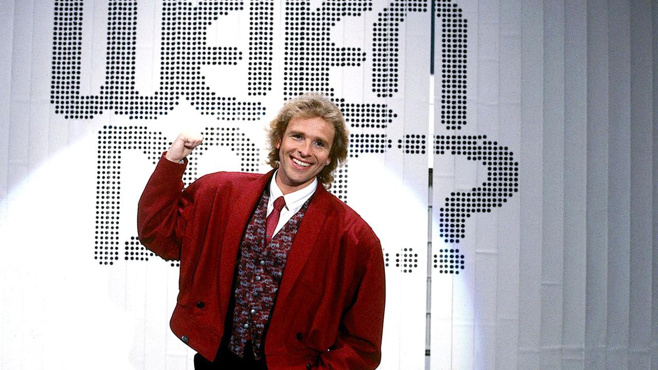 Thomas Gottschalk 1986 bei seiner ersten "Wetten, dass..?"-Sendung als Moderator