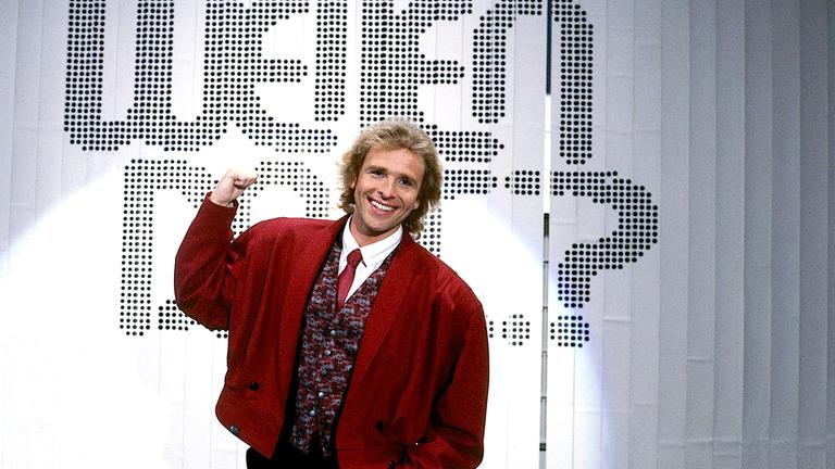 Thomas Gottschalk 1986 bei seiner ersten "Wetten, dass..?"-Sendung als Moderator