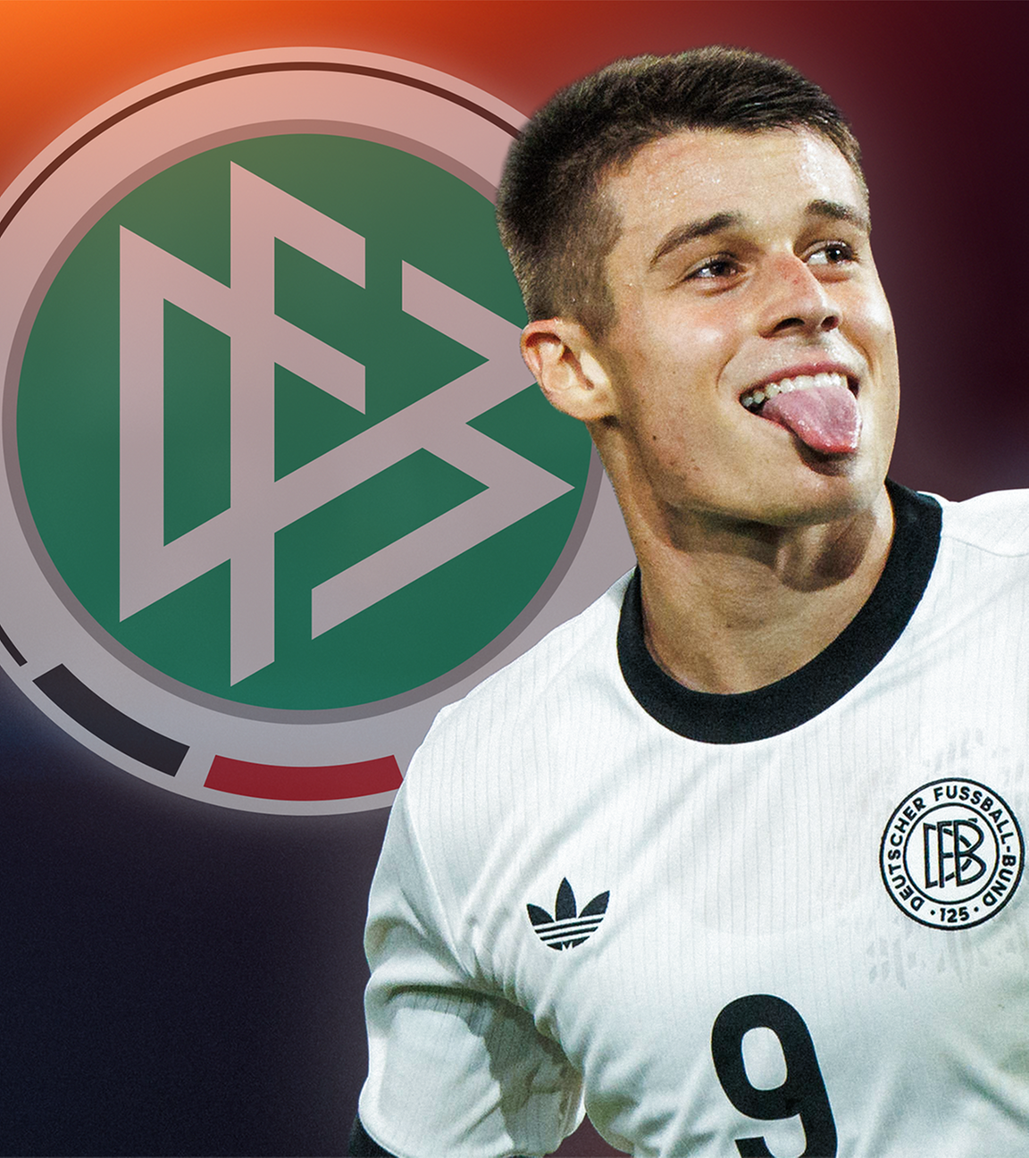 Ein junger Fußballer streckt die Zunge heraus
