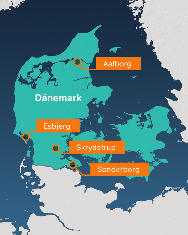Grafik - Karte: Drohnen Vorfälle Dänemark