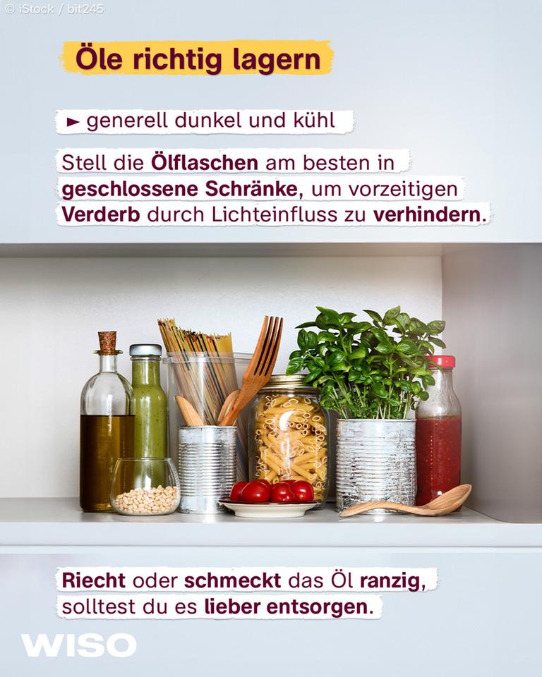 Grafik mit Tipps, wie man Öle richtig lagert