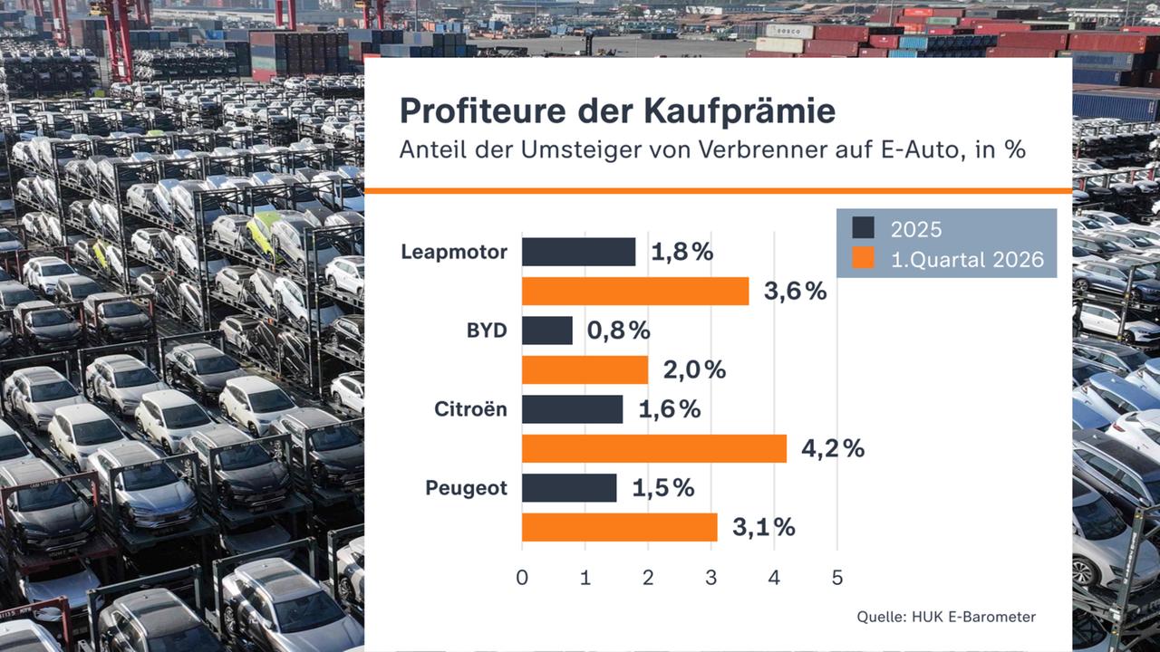 Eine Grafik zeigt, welche Hersteller von der E-Auto-Kaufprämie profitieren