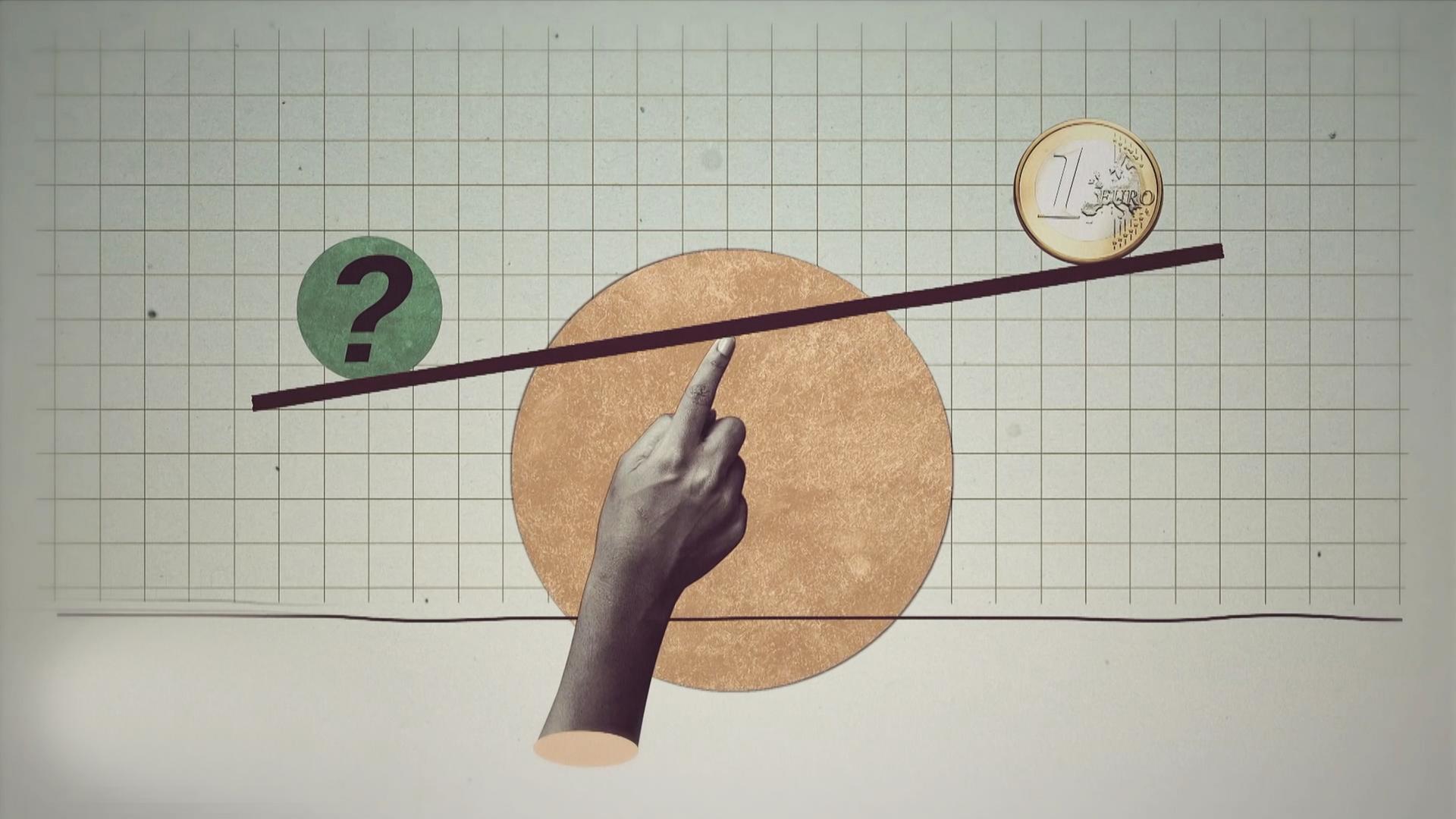 Grafik: Euro und Fragezeichen auf Waage