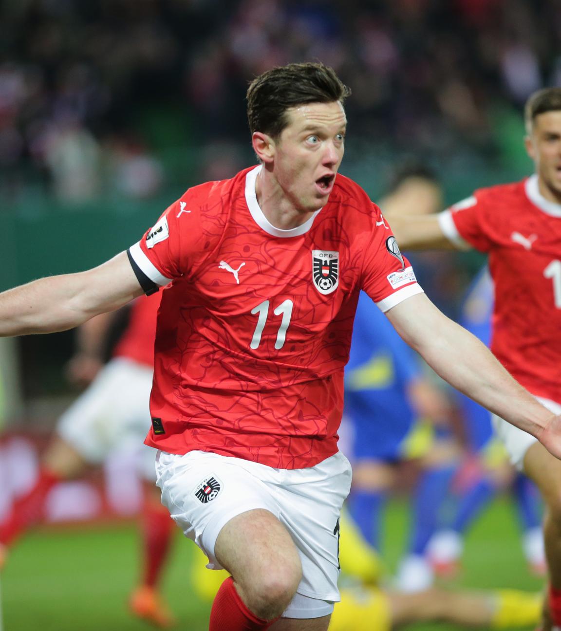 Michael Gregoritsch bejubelt seinen Ausgleichstreffer gegen Bosnien-Herzegowina