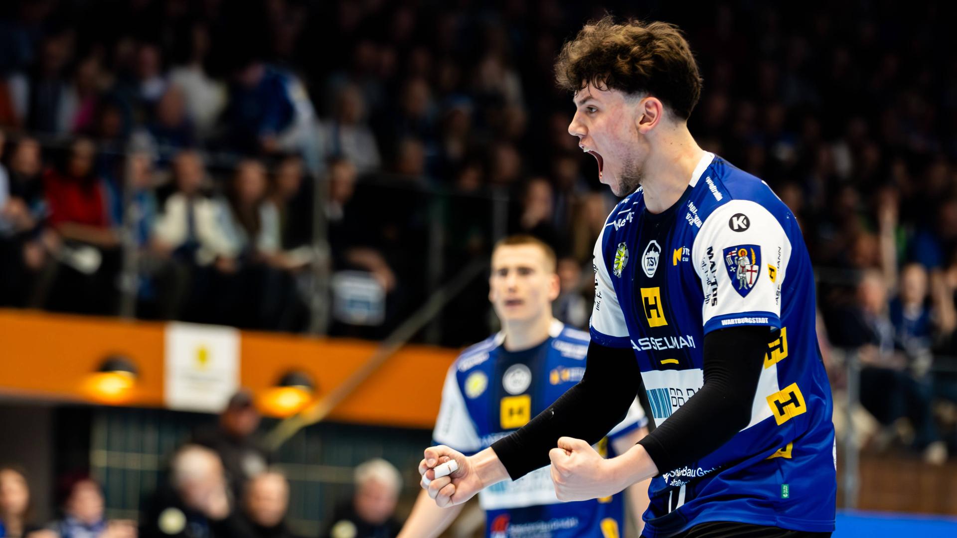 Handball-Bundesliga, ThSV Eisenach - TVB Stuttgart am 20.4.24: Marko Grgic jubelt.