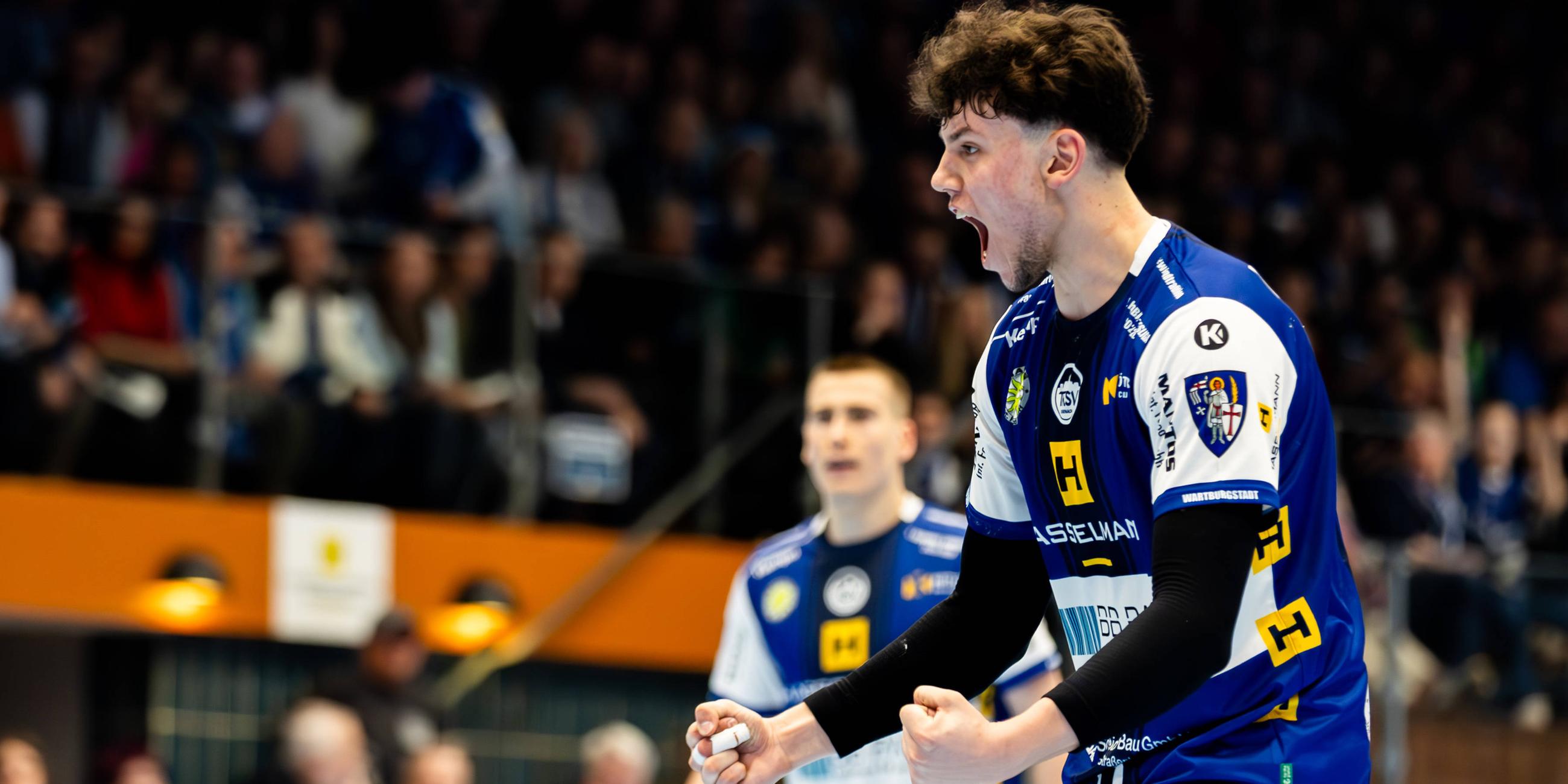 Handball-Bundesliga, ThSV Eisenach - TVB Stuttgart am 20.4.24: Marko Grgic jubelt.