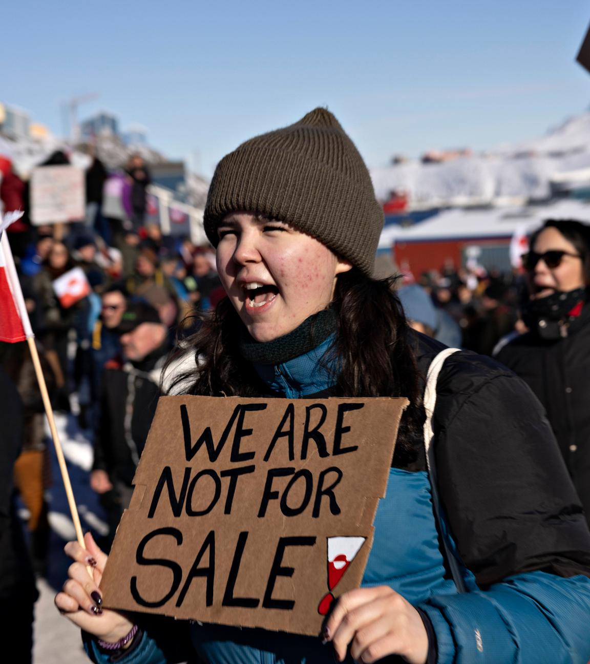 Demonstranten bei einem Protestmarsch gegen Donald-Trump unter dem Motto „Grönland gehört dem grönländischen Volk“.