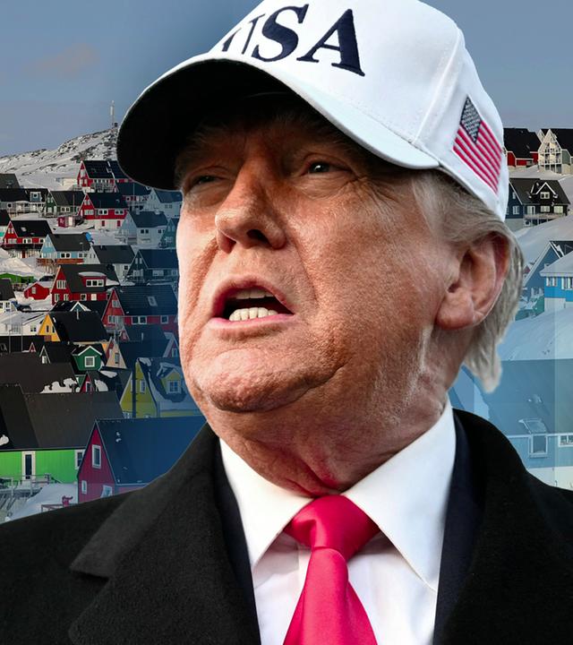 Grönlands Hauptstadt Nuuk, daneben US-Präsident Donald Trump