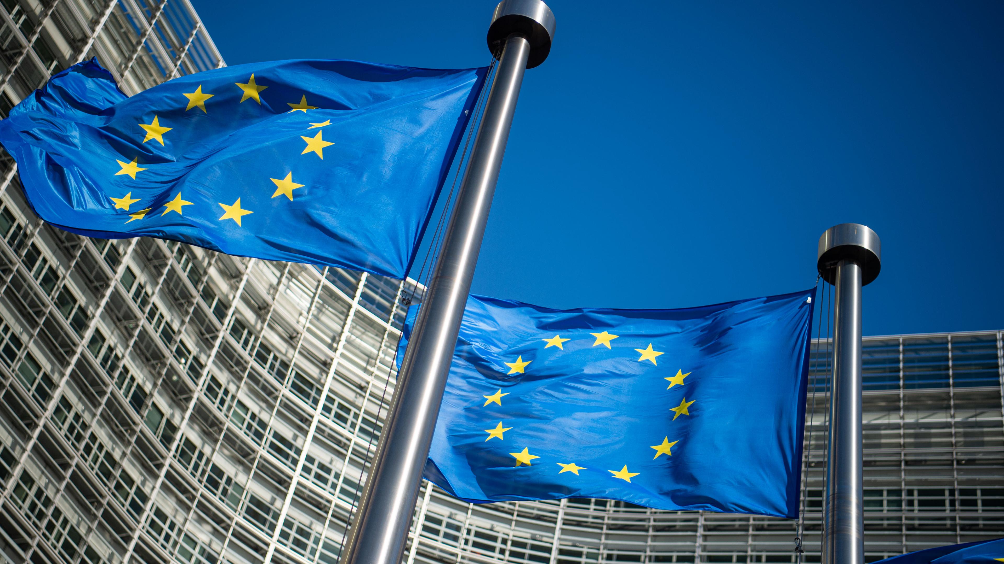 EU-Flaggen vor einem Gebäude