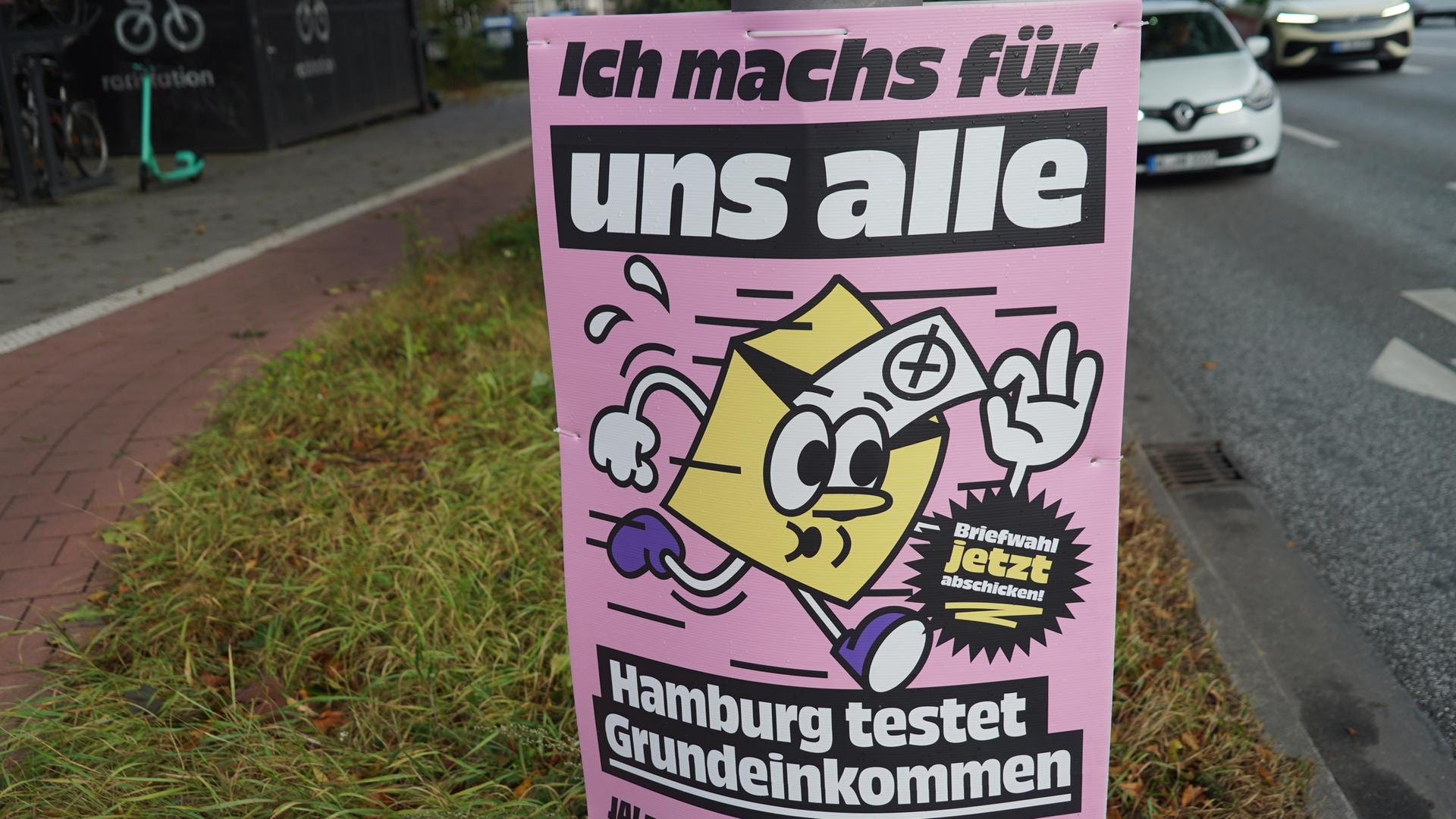 Wahlplakat zum Volksentscheid über das Grundeinkommen in Hamburg