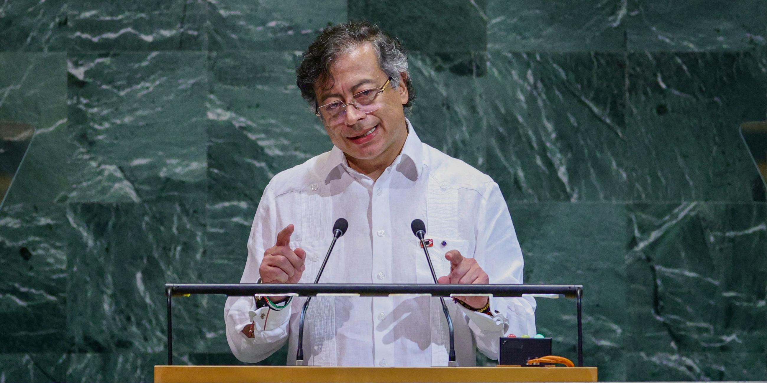 Der kolumbianische Präsident Gustavo Petro spricht während der Generaldebatte der Generalversammlung der Vereinten Nationen im UN-Hauptquartier in New York City am 23.09.2025. 