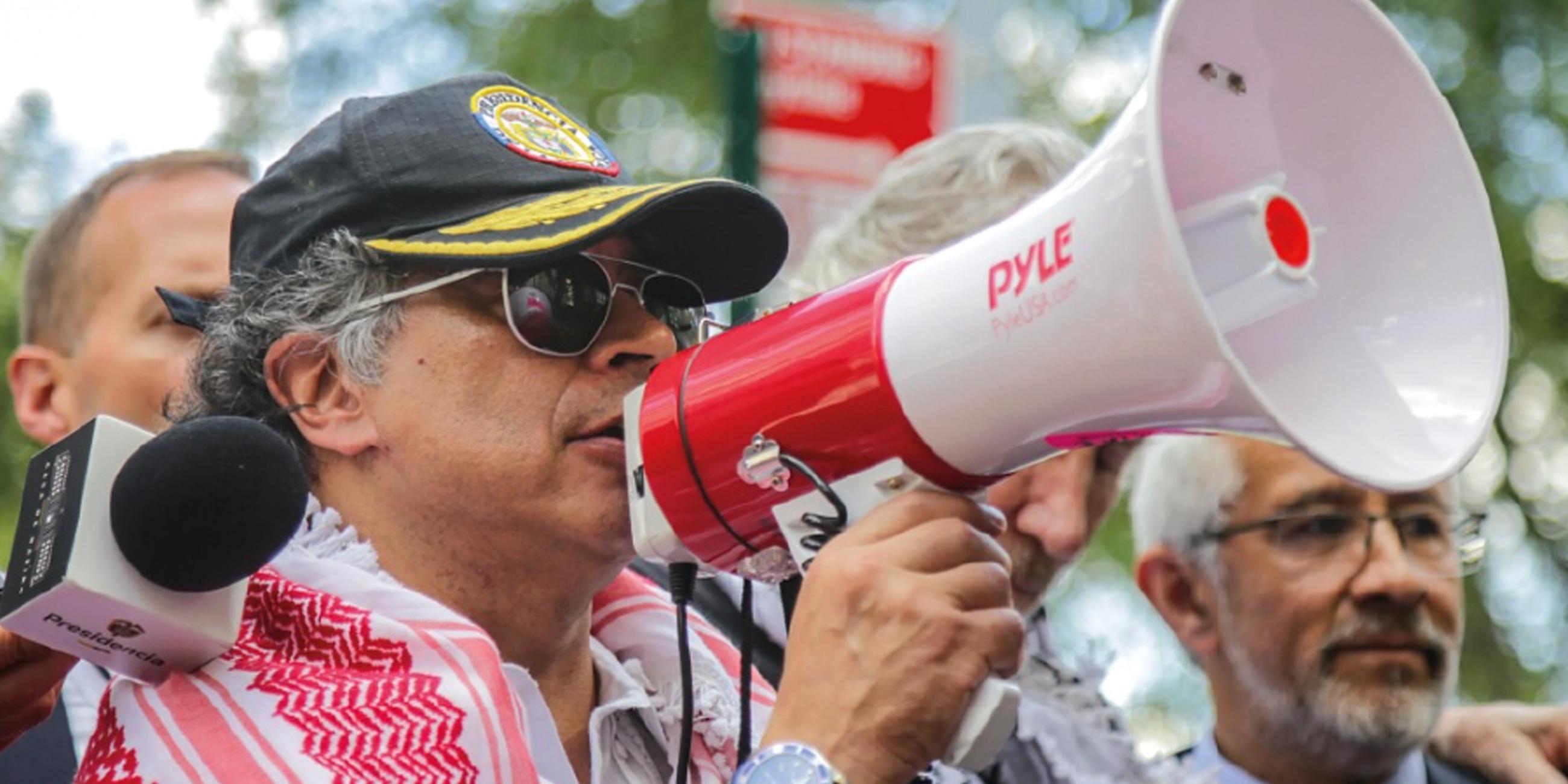 Der kolumbianische Präsident Gustavo Petro während seines Protestes in New York.