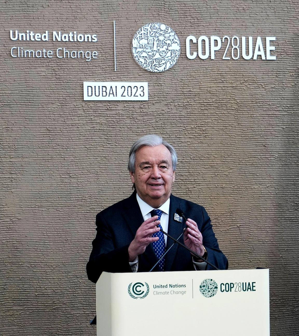 Antonio Guterres, UN-Generalsekretär, bei einer Pressekonferenz während der UN-Weltklimakonferenz
