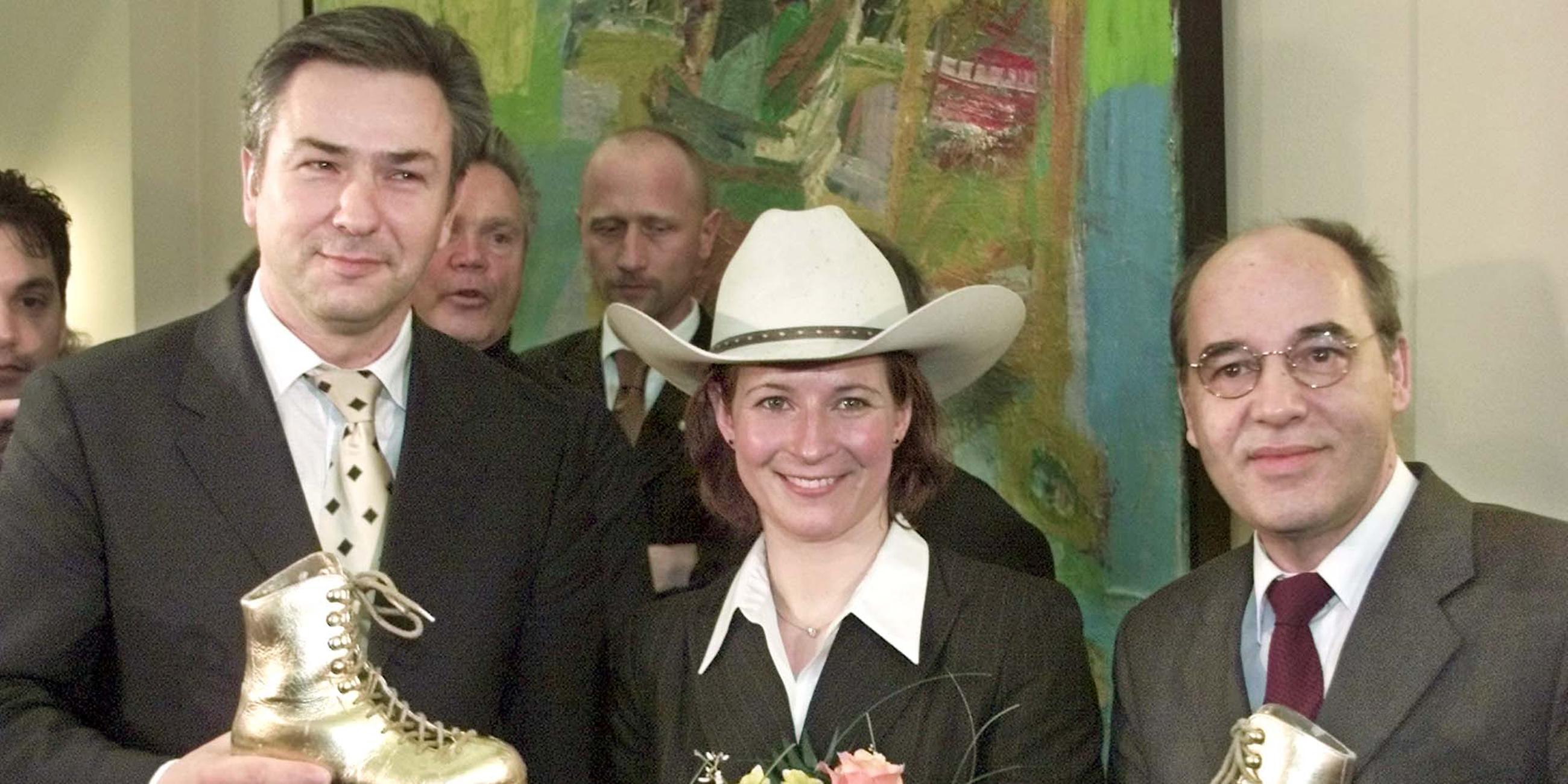 Claudia Pechstein mit Klaus Wowereit und Gregor Gysi