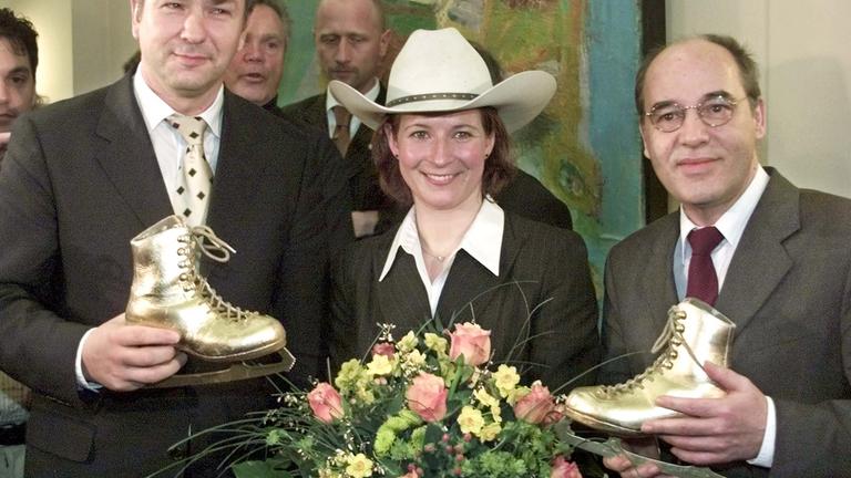 Claudia Pechstein mit Klaus Wowereit und Gregor Gysi