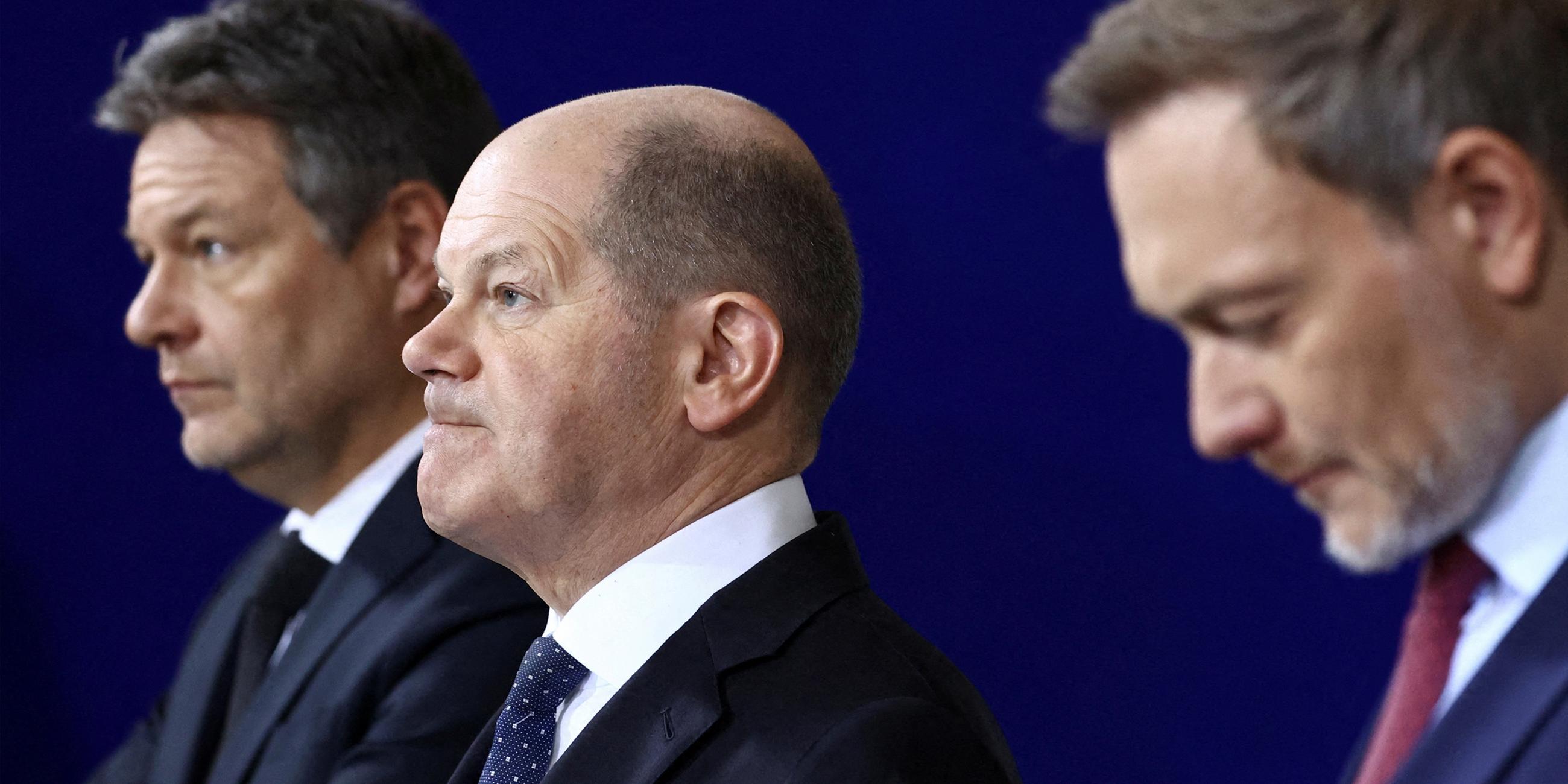 Robert Habeck, Olaf Scholz und Christian Lindner (v.l.) am 13.12.2023 in Berlin