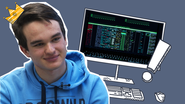 Leon mit Computern, Krönchen und Ausrufezeichen