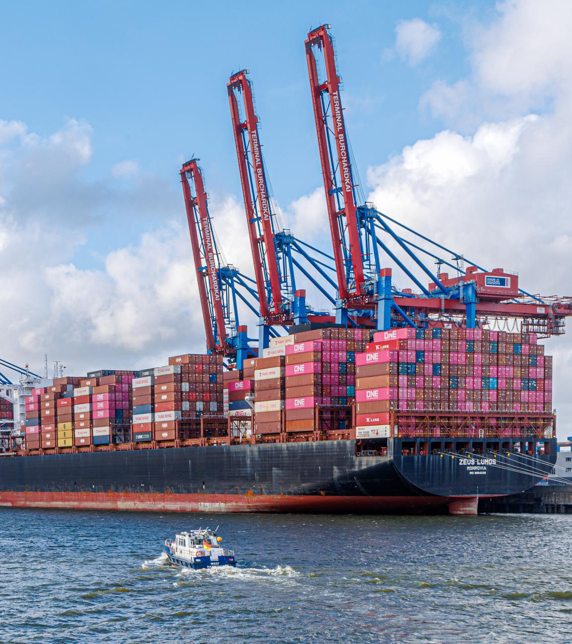 Containerschiffe liegen am Hamburger Burchardtkai