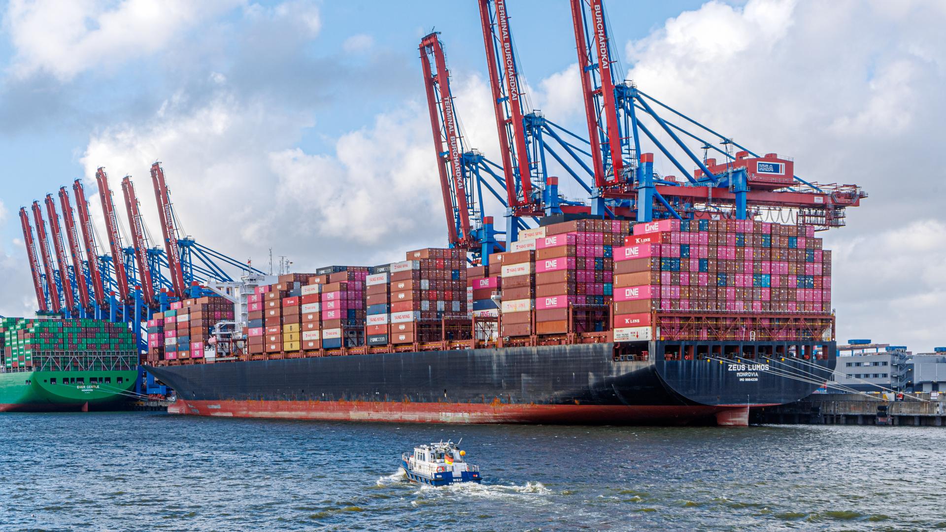 Containerschiffe liegen am Hamburger Burchardtkai