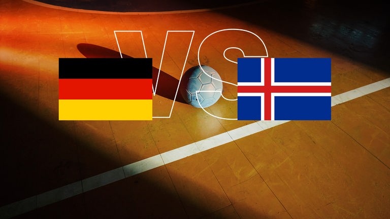Handball Länderspiel Flaggen von Deutschland und Island