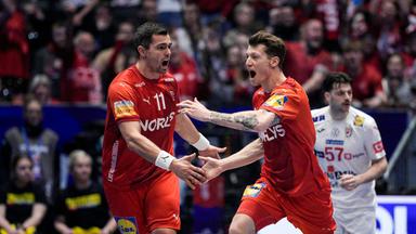 Dänische Spieler jubeln während dem Finale zwischen Kroatien und Dänemark.