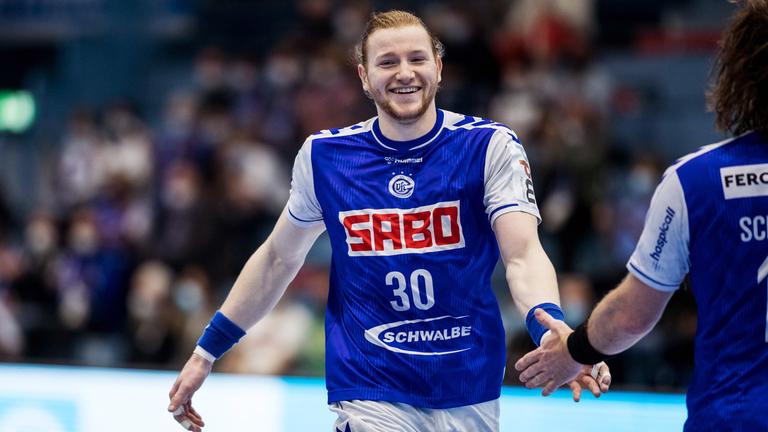2. Handball-Bundesliga: VfL Gummersbach - HC Empor Rostock: Tom Kiesler ( 30, VfL Gummersbach) jubelt