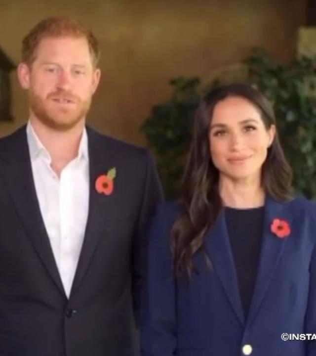 Prinz Harry und Herzogin Meghan sprechen in die Kamera.