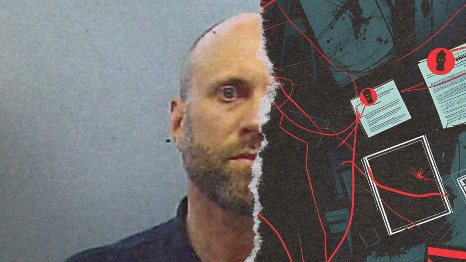 Bildmontage: Halbes Gesichtsprofil von Zahnarzt Hartmut F. (links) und Dokumentenspur (rechts)