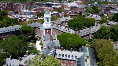 Blick auf den Campus der Harvard-Universität in Cambridge, Massachusetts.